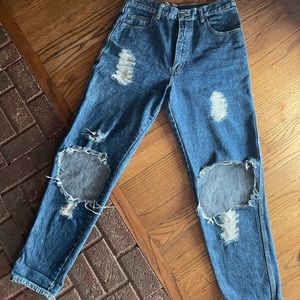 High rise distressed jeans
